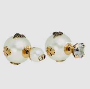 Dior Mise En Dior Tribal Bee Faux Pearl Crystal Asymmetric Stud Earrings Giftbag